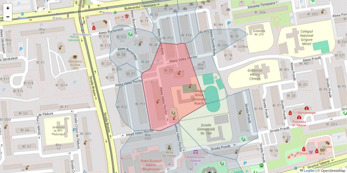 Hartă a codului poștal  și a codurilor poștale învecinate