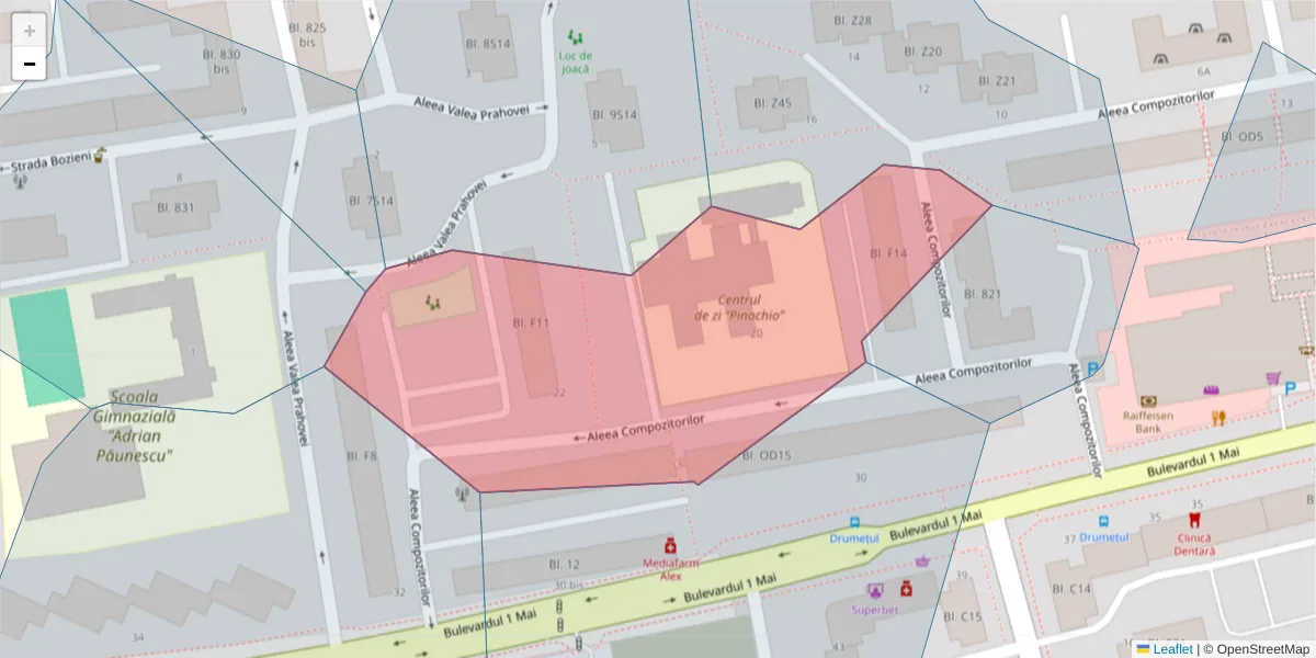 Hartă a codului poștal  și a codurilor poștale învecinate