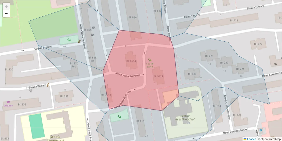 Hartă a codului poștal  și a codurilor poștale învecinate