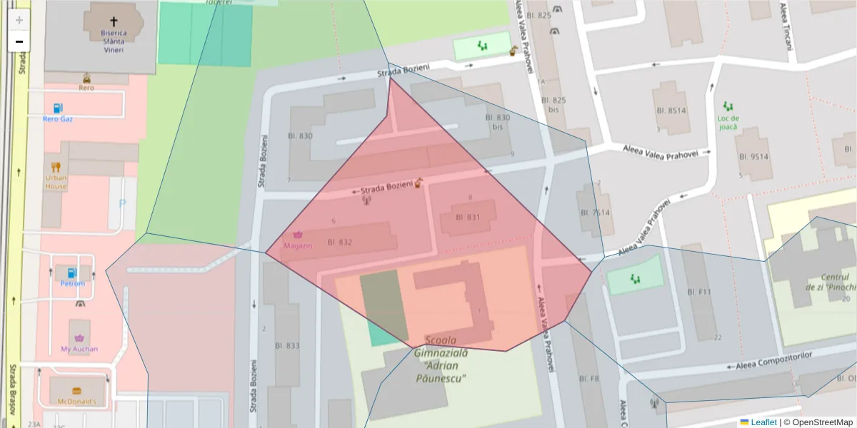 Hartă a codului poștal  și a codurilor poștale învecinate