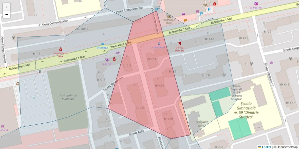 Hartă a codului poștal  și a codurilor poștale învecinate
