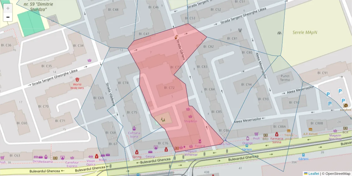 Hartă a codului poștal  și a codurilor poștale învecinate