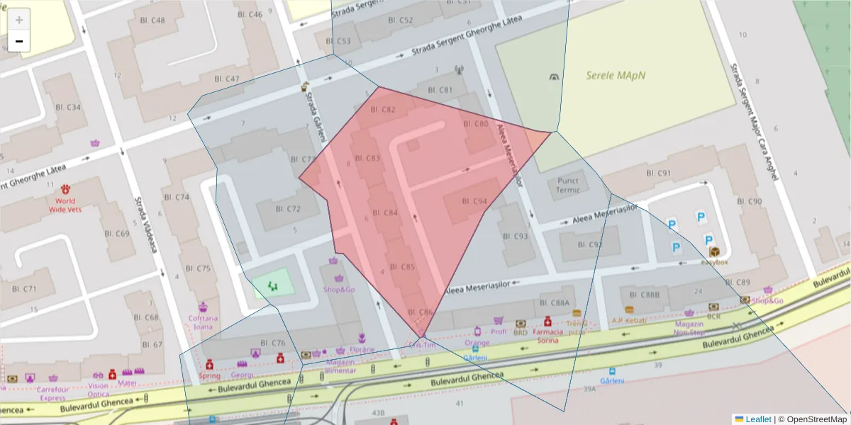 Hartă a codului poștal  și a codurilor poștale învecinate
