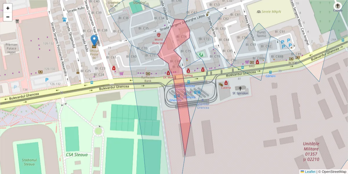 Hartă a codului poștal  și a codurilor poștale învecinate