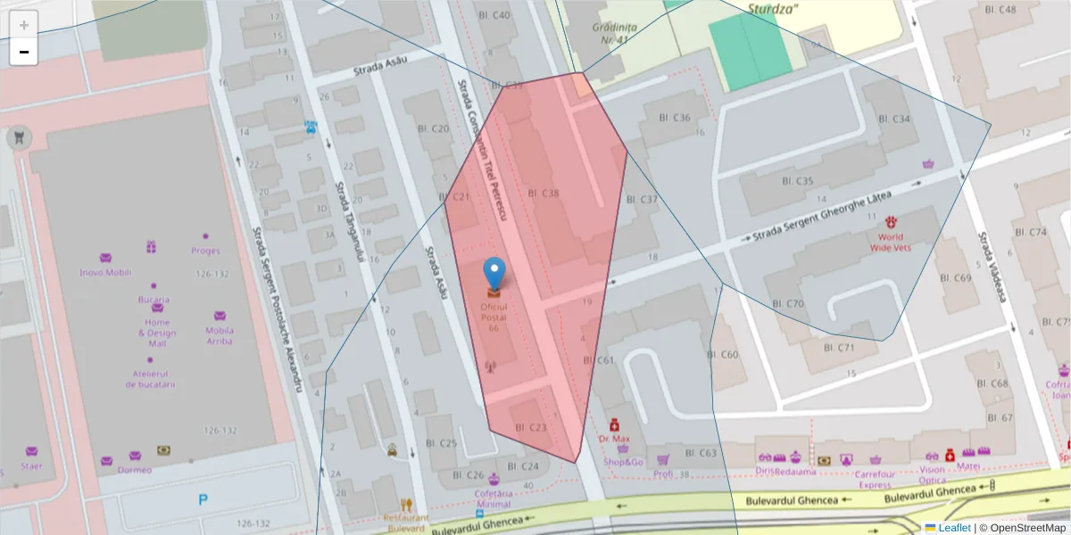 Hartă a codului poștal  și a codurilor poștale învecinate