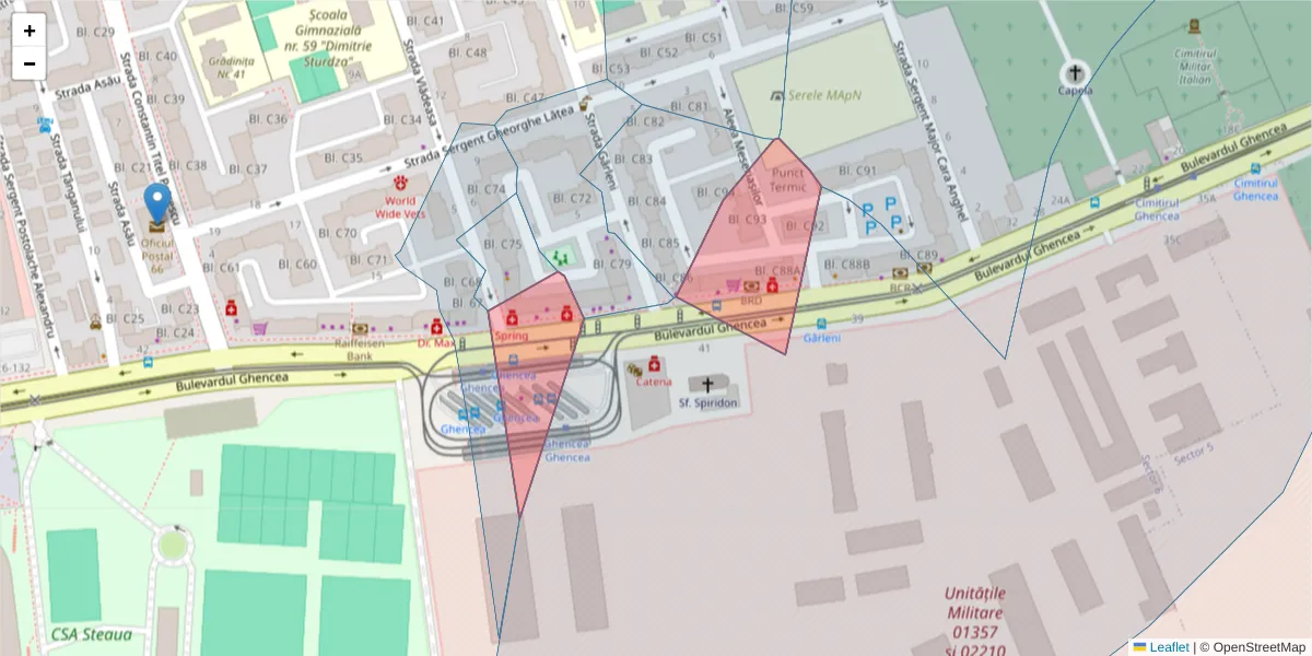 Hartă a codului poștal  și a codurilor poștale învecinate