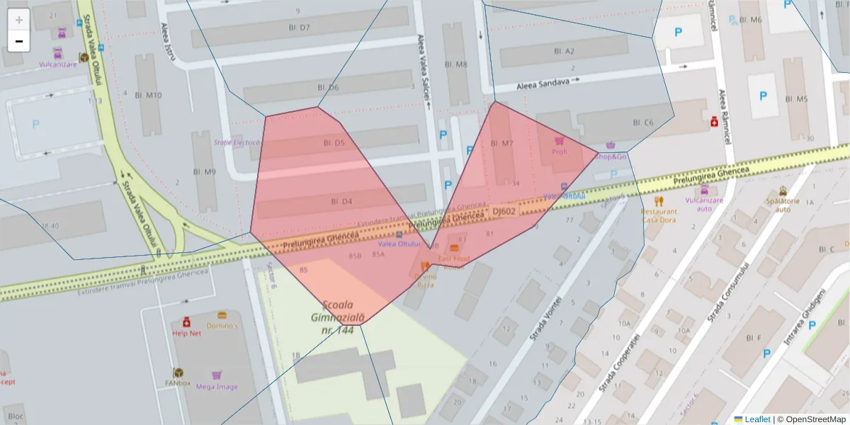 Hartă a codului poștal  și a codurilor poștale învecinate