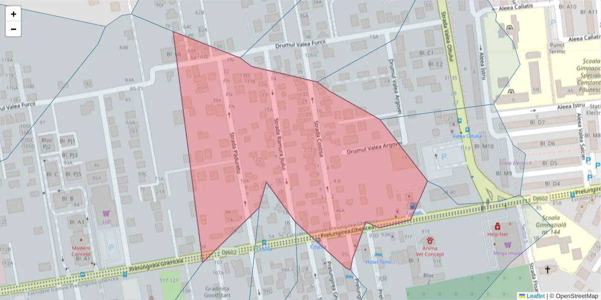 Hartă a codului poștal  și a codurilor poștale învecinate