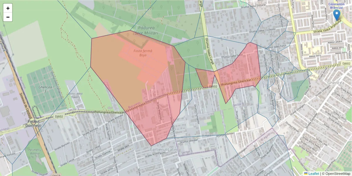 Hartă a codului poștal  și a codurilor poștale învecinate