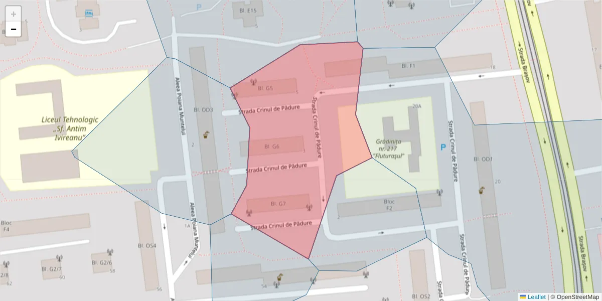 Hartă a codului poștal  și a codurilor poștale învecinate