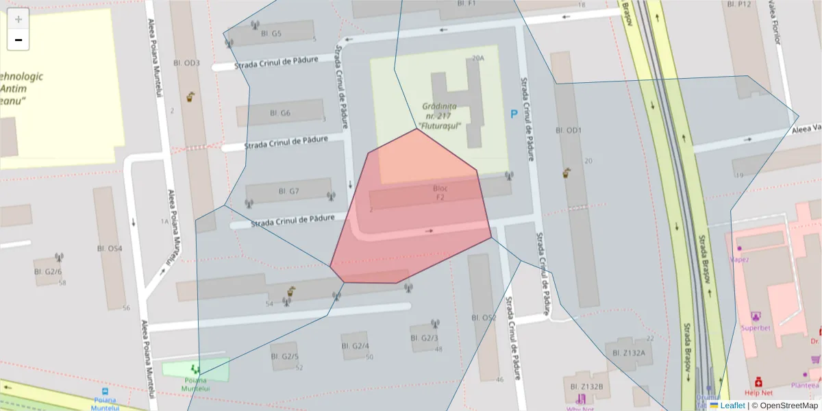 Hartă a codului poștal  și a codurilor poștale învecinate