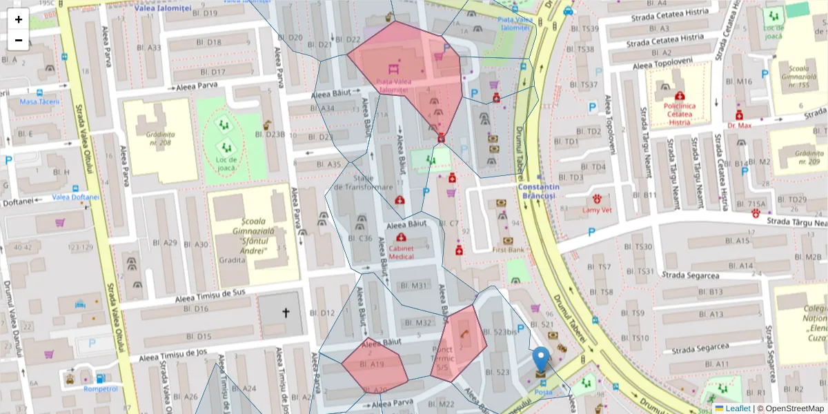 Hartă a codului poștal  și a codurilor poștale învecinate