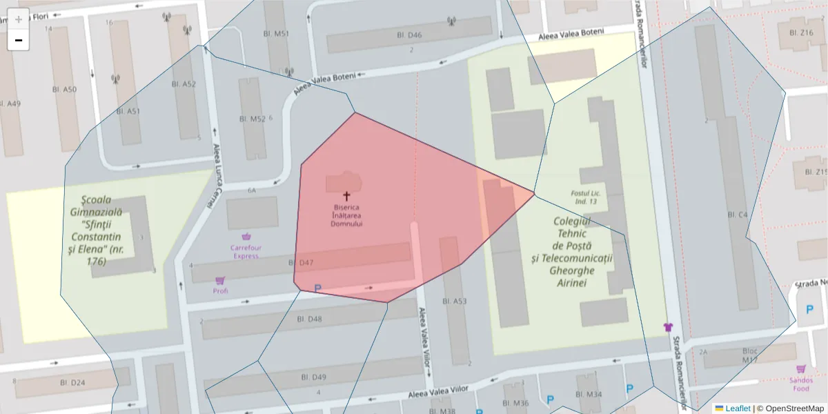 Hartă a codului poștal  și a codurilor poștale învecinate