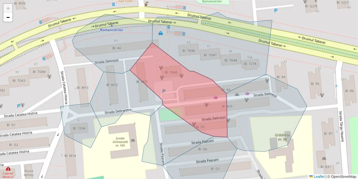 Hartă a codului poștal  și a codurilor poștale învecinate