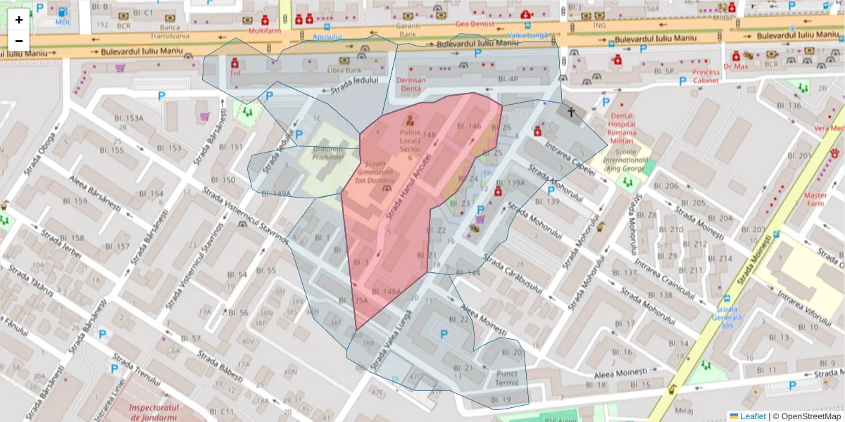 Hartă a codului poștal  și a codurilor poștale învecinate