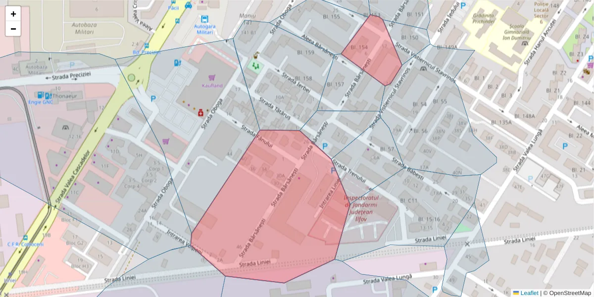 Hartă a codului poștal  și a codurilor poștale învecinate