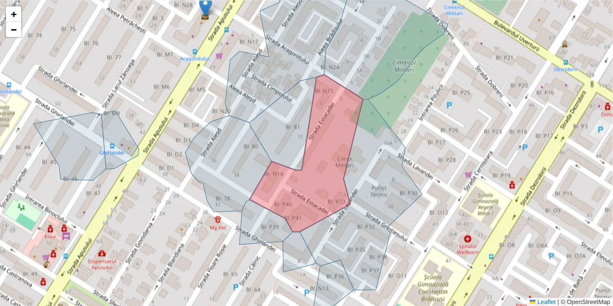 Hartă a codului poștal  și a codurilor poștale învecinate