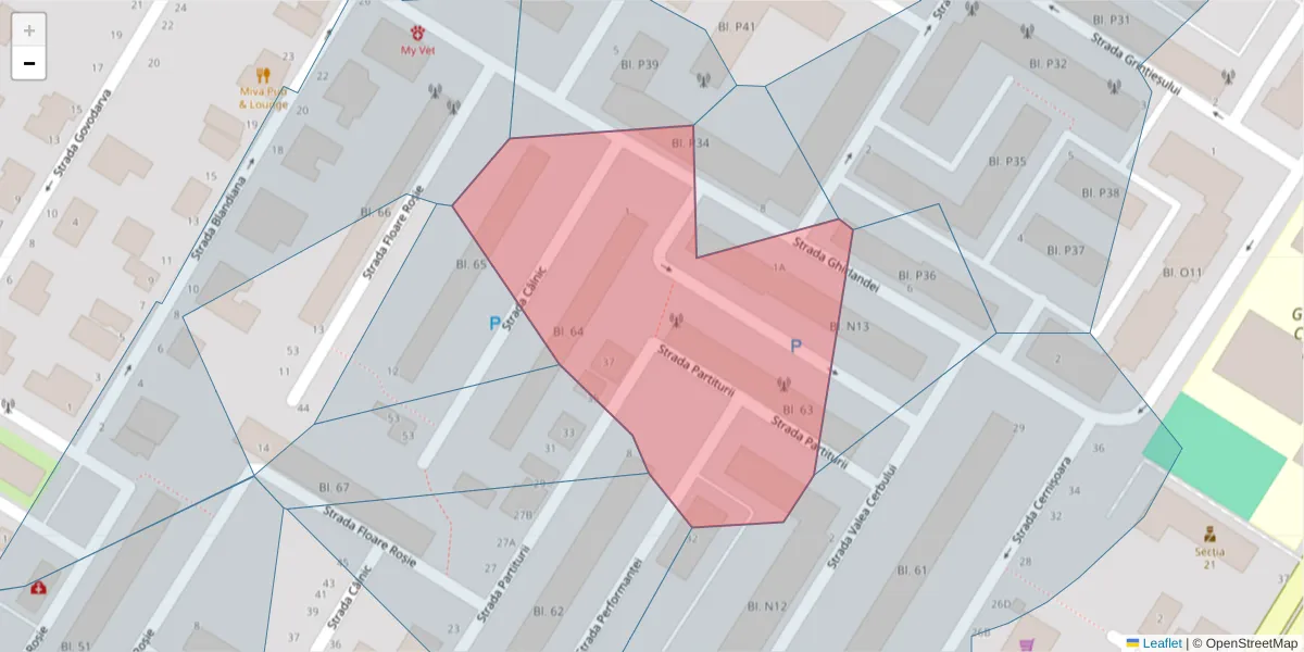 Hartă a codului poștal  și a codurilor poștale învecinate
