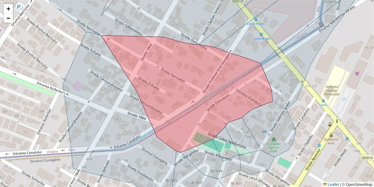 Hartă a codului poștal  și a codurilor poștale învecinate