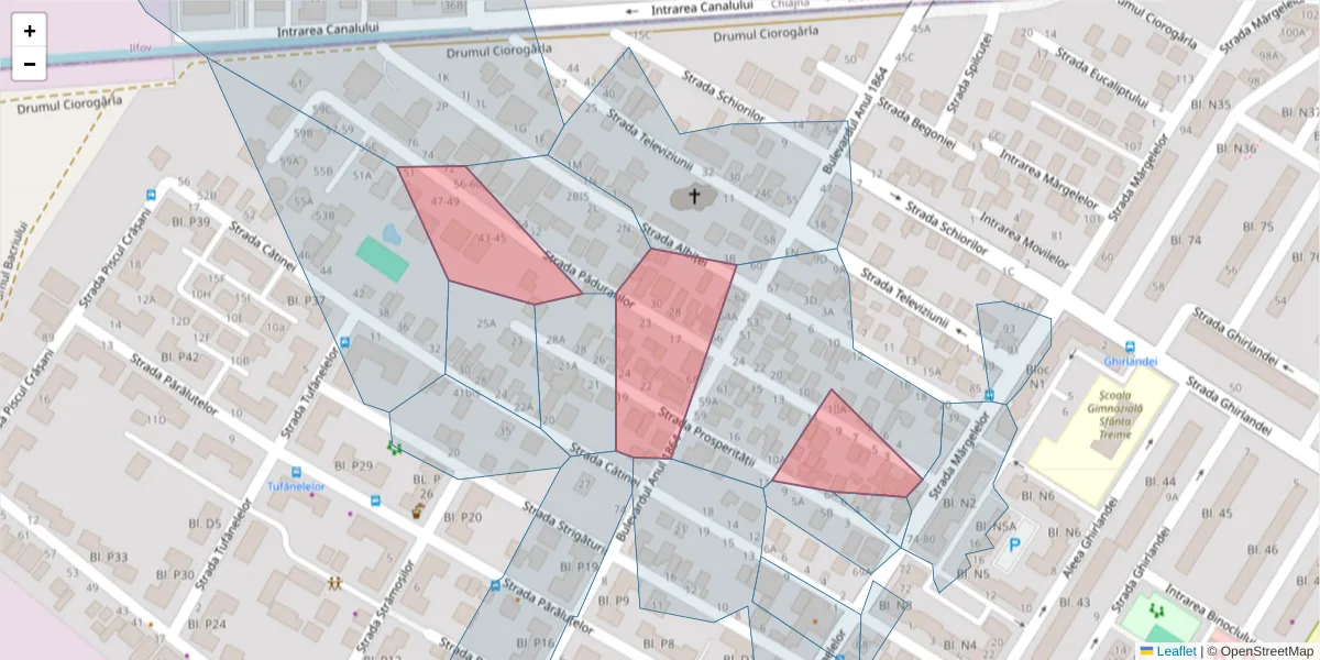 Hartă a codului poștal  și a codurilor poștale învecinate