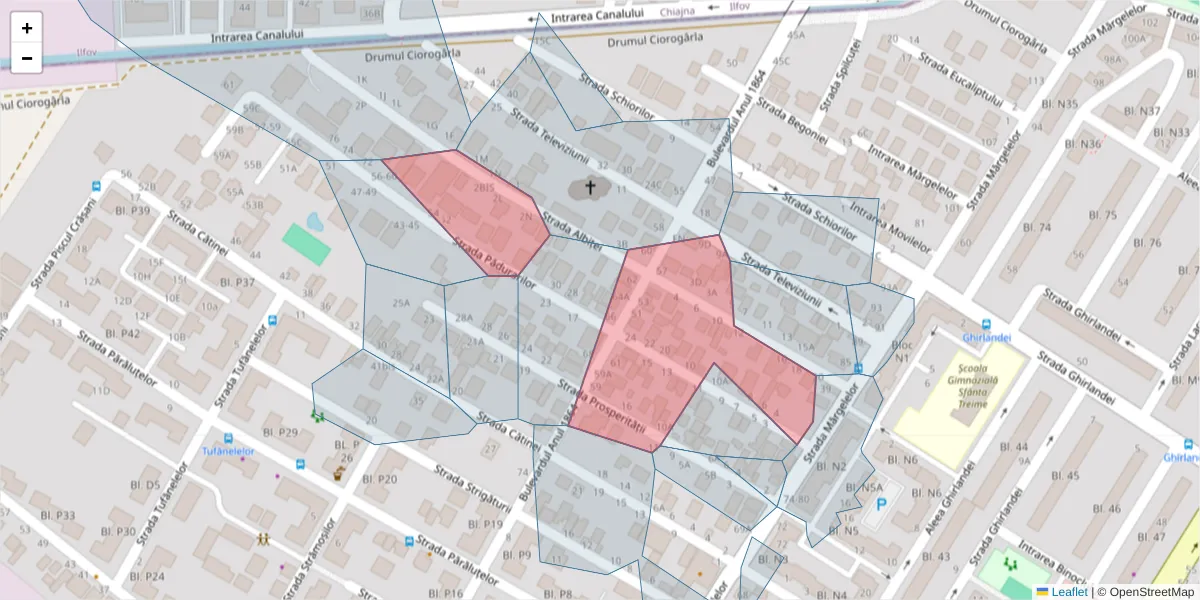 Hartă a codului poștal  și a codurilor poștale învecinate