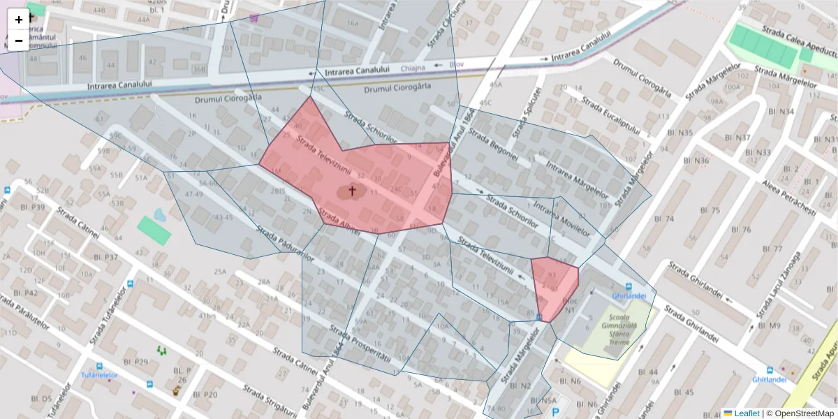 Hartă a codului poștal  și a codurilor poștale învecinate