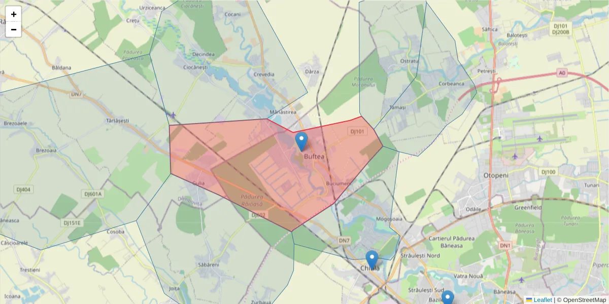Hartă a codului poștal  și a codurilor poștale învecinate