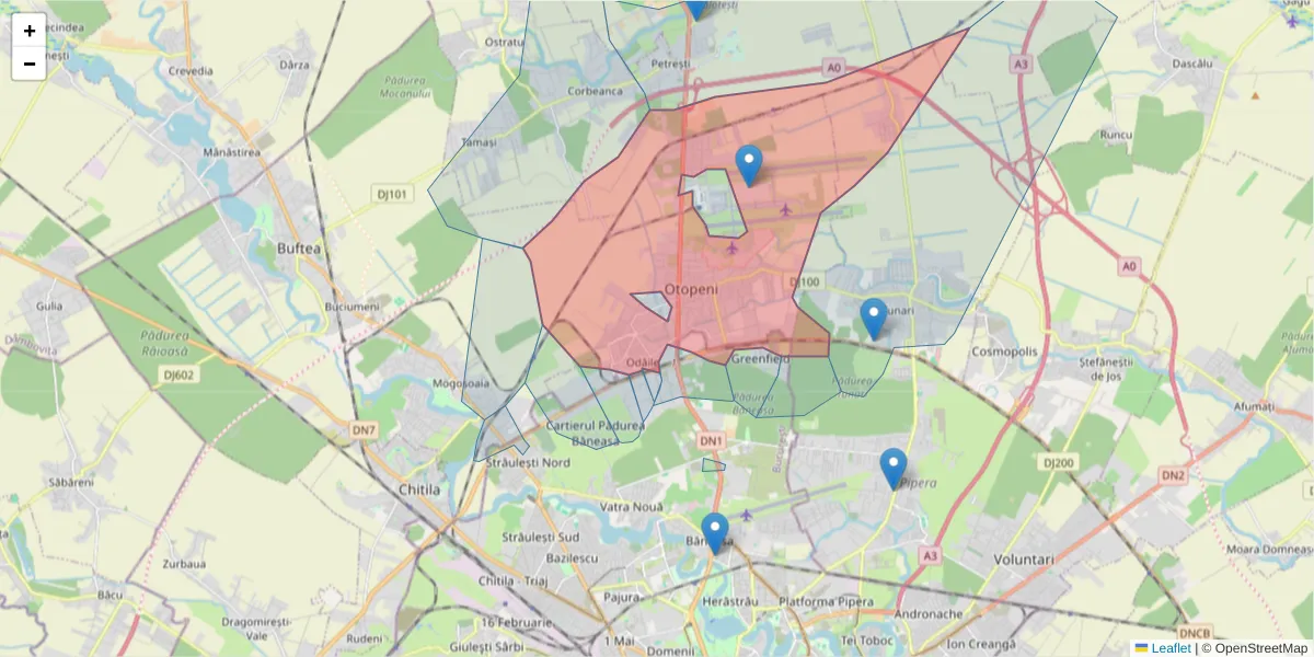 Hartă a codului poștal  și a codurilor poștale învecinate