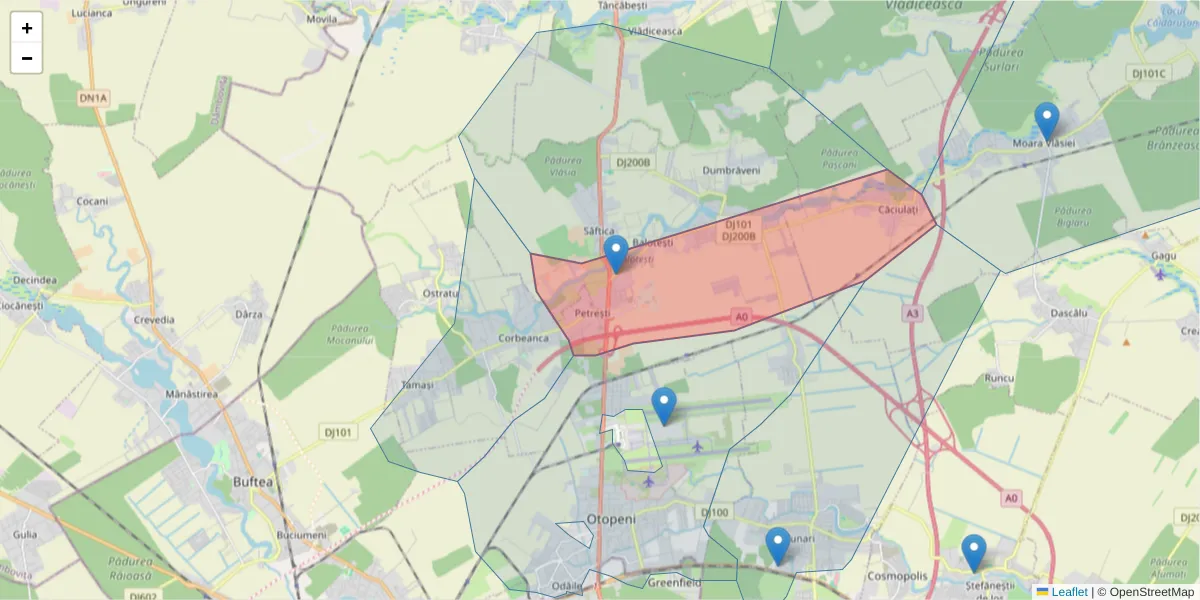 Hartă a codului poștal  și a codurilor poștale învecinate