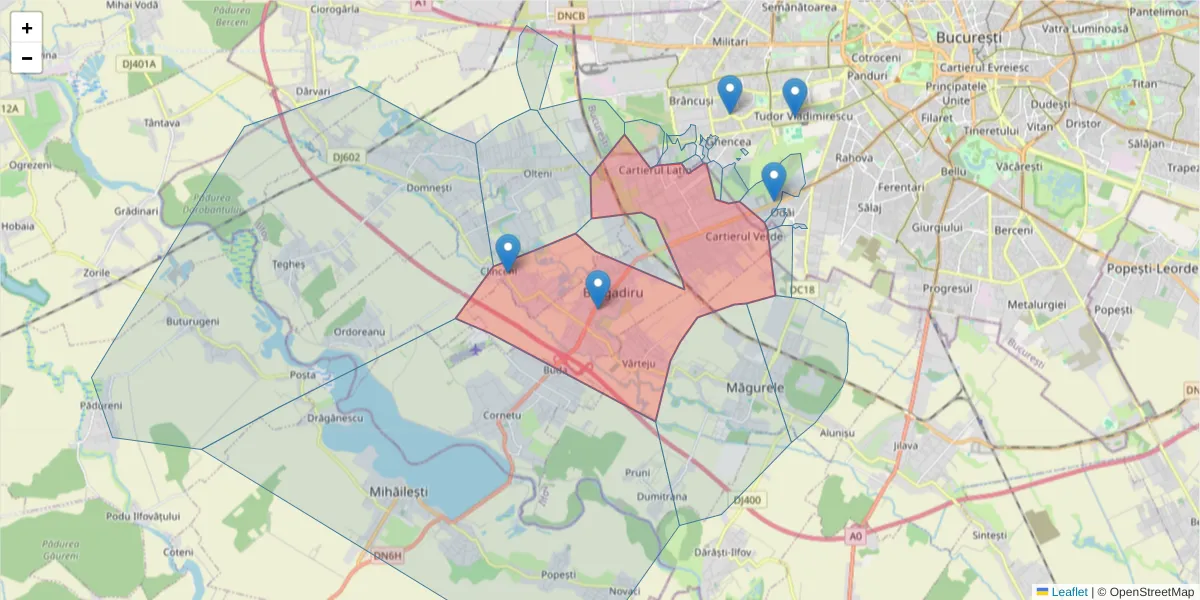 Hartă a codului poștal  și a codurilor poștale învecinate