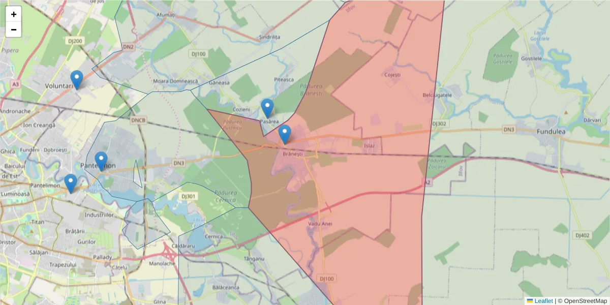 Hartă a codului poștal  și a codurilor poștale învecinate