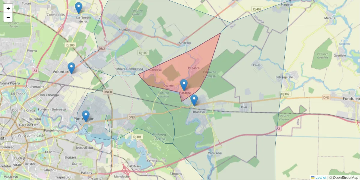 Hartă a codului poștal  și a codurilor poștale învecinate