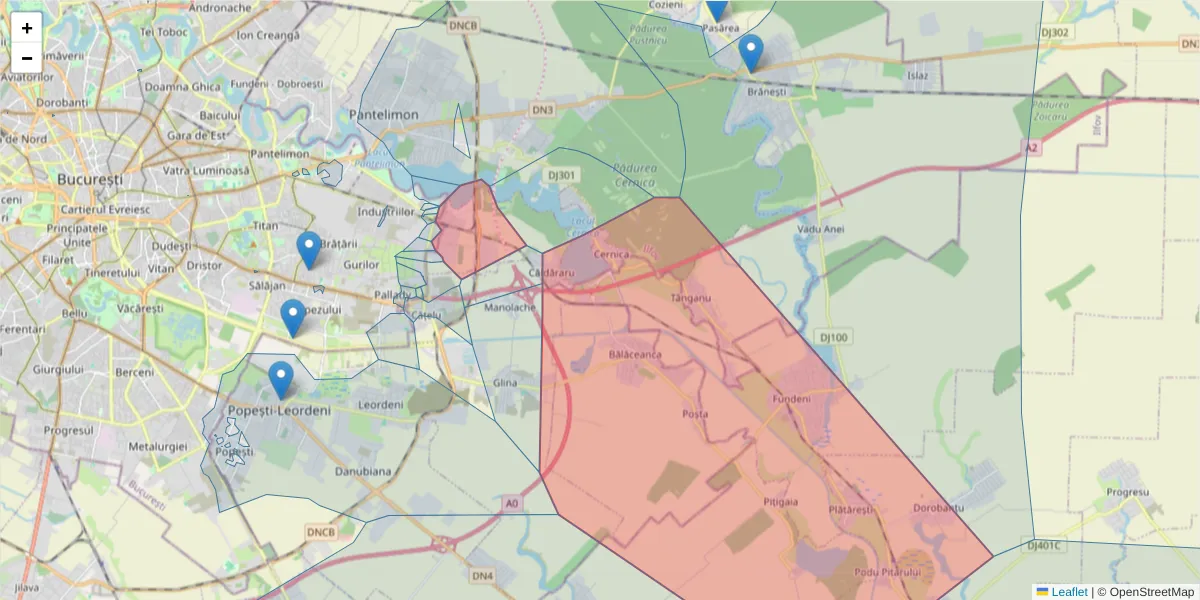 Hartă a codului poștal  și a codurilor poștale învecinate