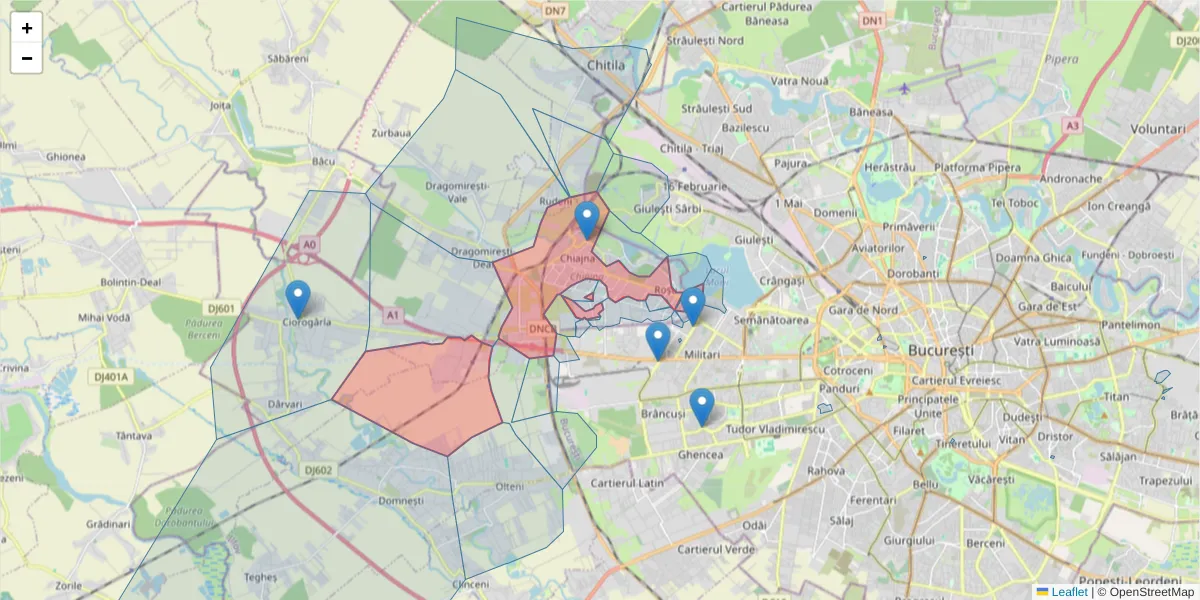 Hartă a codului poștal  și a codurilor poștale învecinate