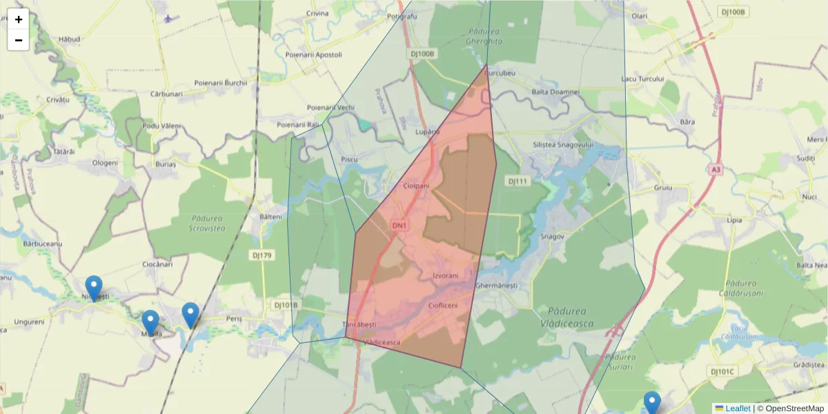 Hartă a codului poștal  și a codurilor poștale învecinate