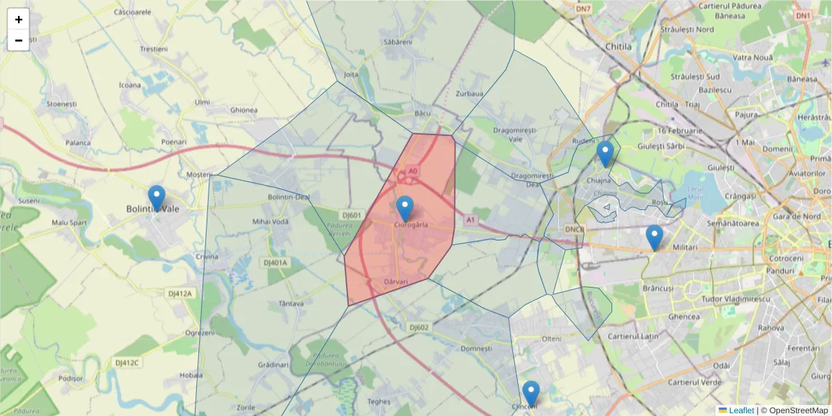 Hartă a codului poștal  și a codurilor poștale învecinate