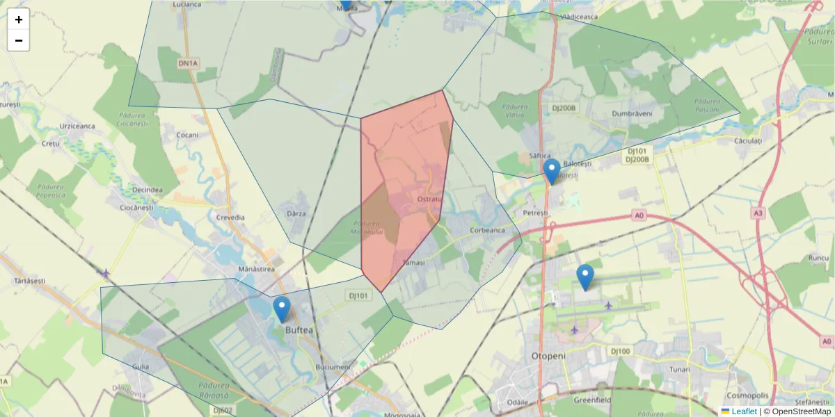 Hartă a codului poștal  și a codurilor poștale învecinate