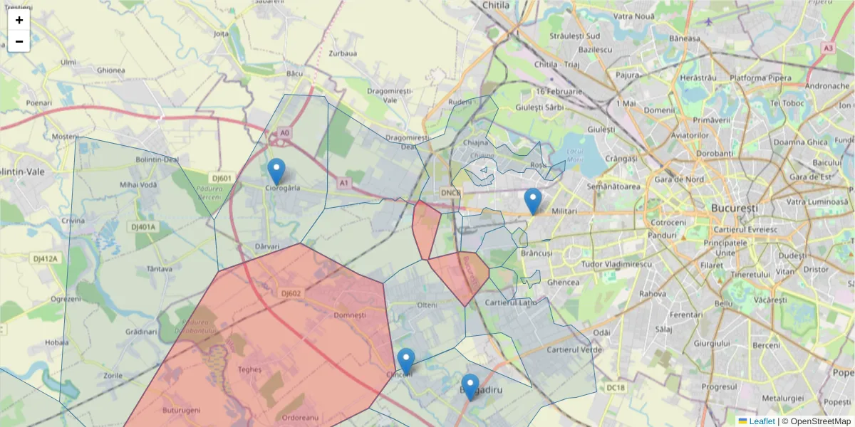 Hartă a codului poștal  și a codurilor poștale învecinate