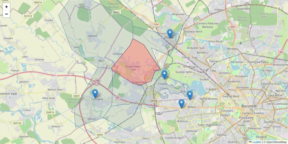 Hartă a codului poștal  și a codurilor poștale învecinate