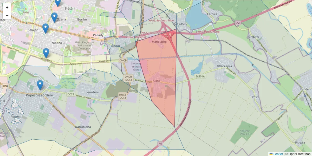 Hartă a codului poștal  și a codurilor poștale învecinate