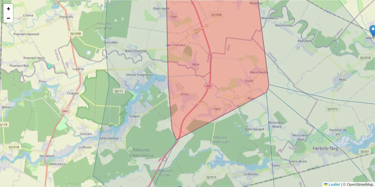 Hartă a codului poștal  și a codurilor poștale învecinate