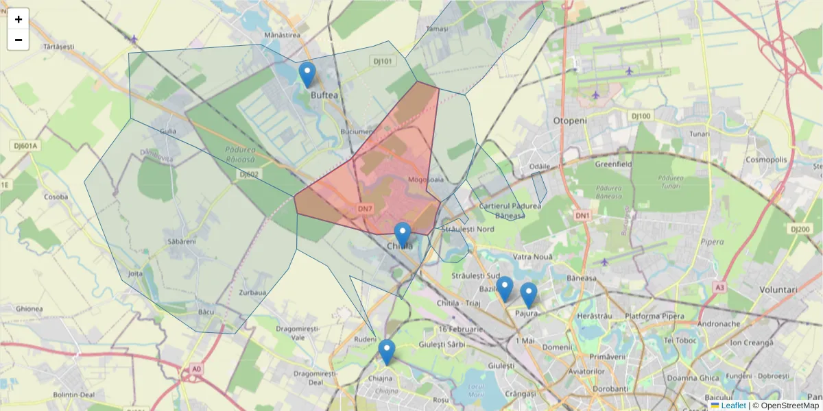 Hartă a codului poștal  și a codurilor poștale învecinate