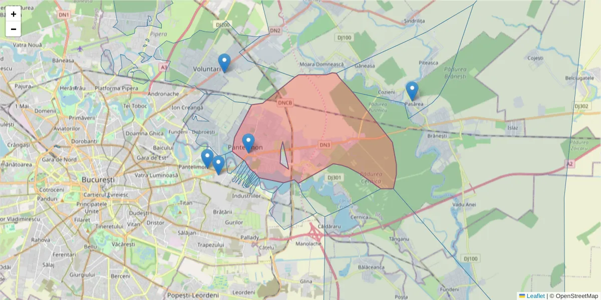 Hartă a codului poștal  și a codurilor poștale învecinate