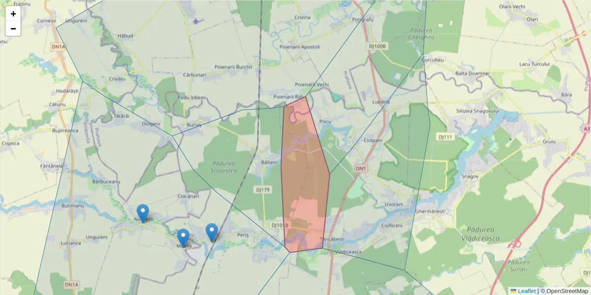 Hartă a codului poștal  și a codurilor poștale învecinate