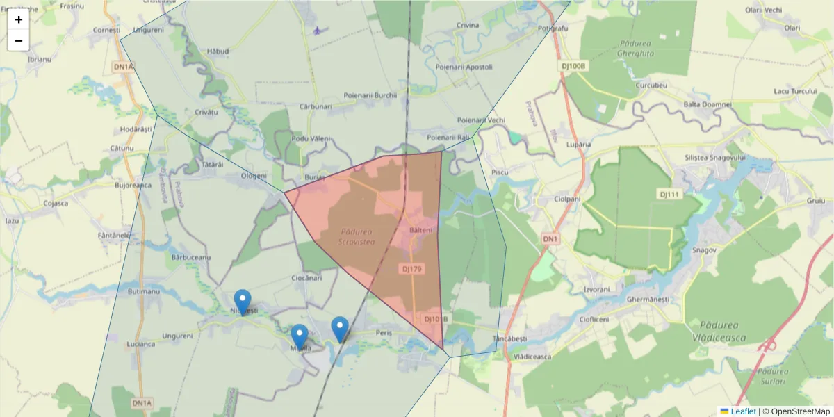 Hartă a codului poștal  și a codurilor poștale învecinate