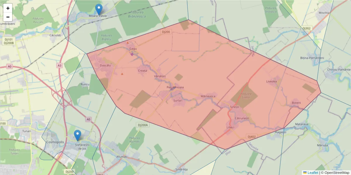 Hartă a codului poștal  și a codurilor poștale învecinate