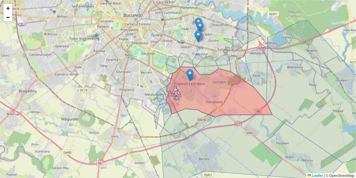 Hartă a codului poștal  și a codurilor poștale învecinate