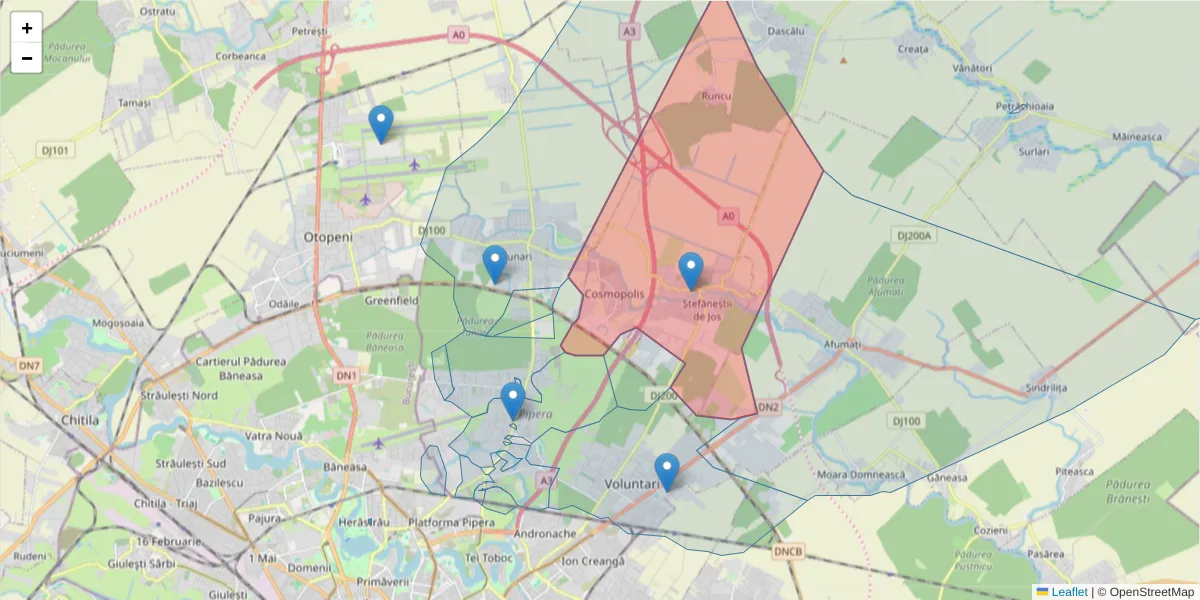 Hartă a codului poștal  și a codurilor poștale învecinate