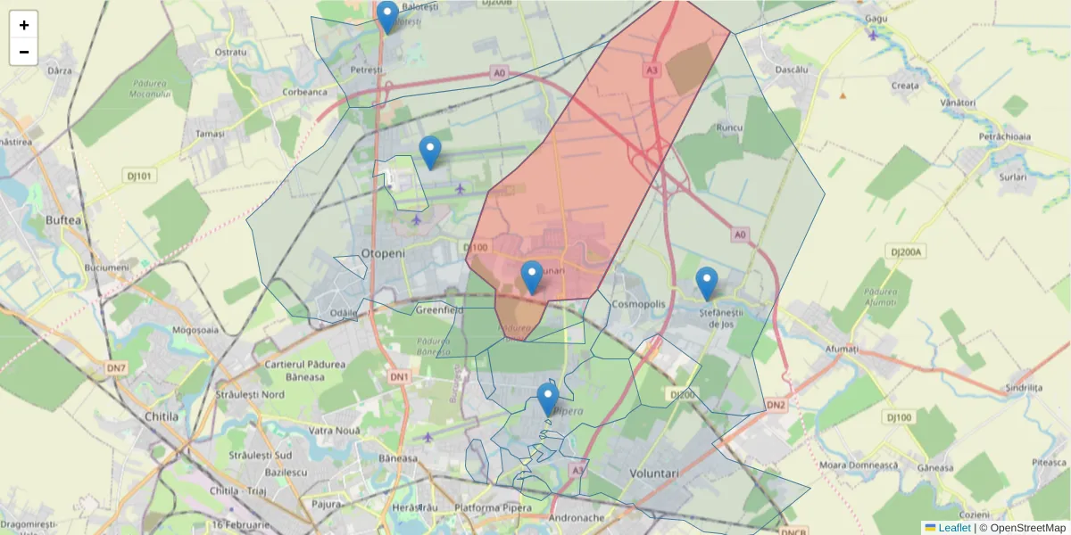 Hartă a codului poștal  și a codurilor poștale învecinate