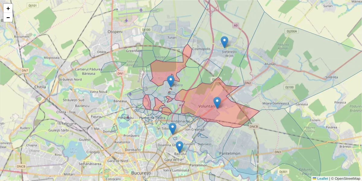 Hartă a codului poștal  și a codurilor poștale învecinate